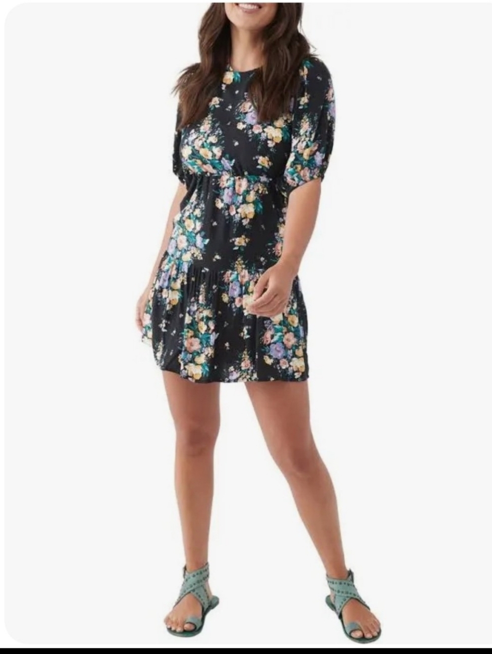 O'Neill Alta Romantic Floral Mini Dress Open Back. Size XL.